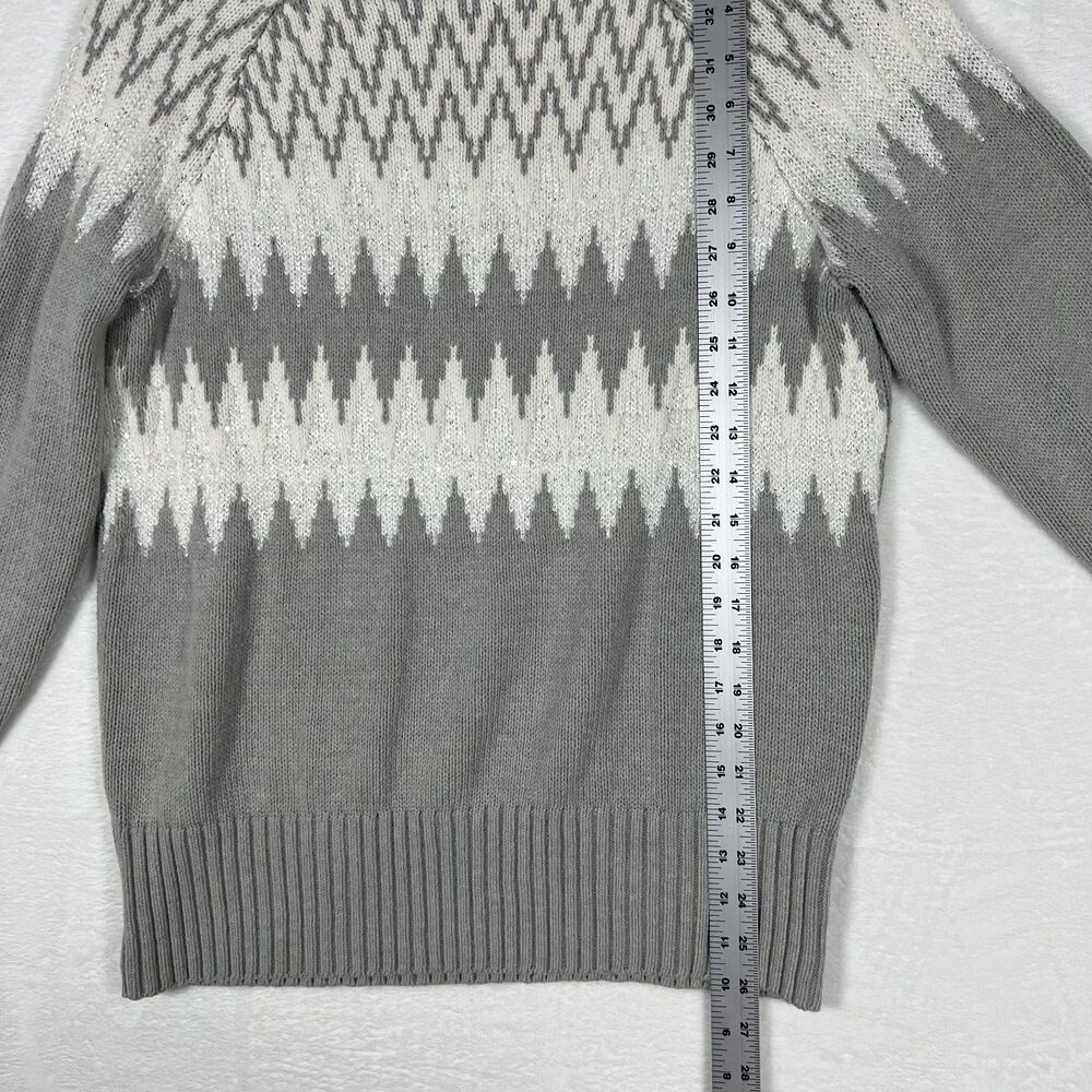 Ann Taylor Factory Womens Gray Fair Isle Nordic Sweater L Metallic Crew Pullover - Picture 8 of 8